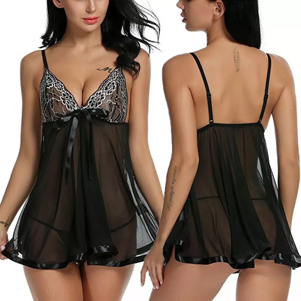 Women's Sexy Lingerie Babydoll Sleepwear Underwear Lace Dress G-String  Nightwear  pleasurxx